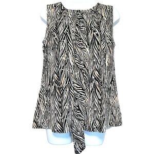 Tommy Hilfiger‎ Zebra Print Top Womens M Sleeveless Neck Tie Blouse Career